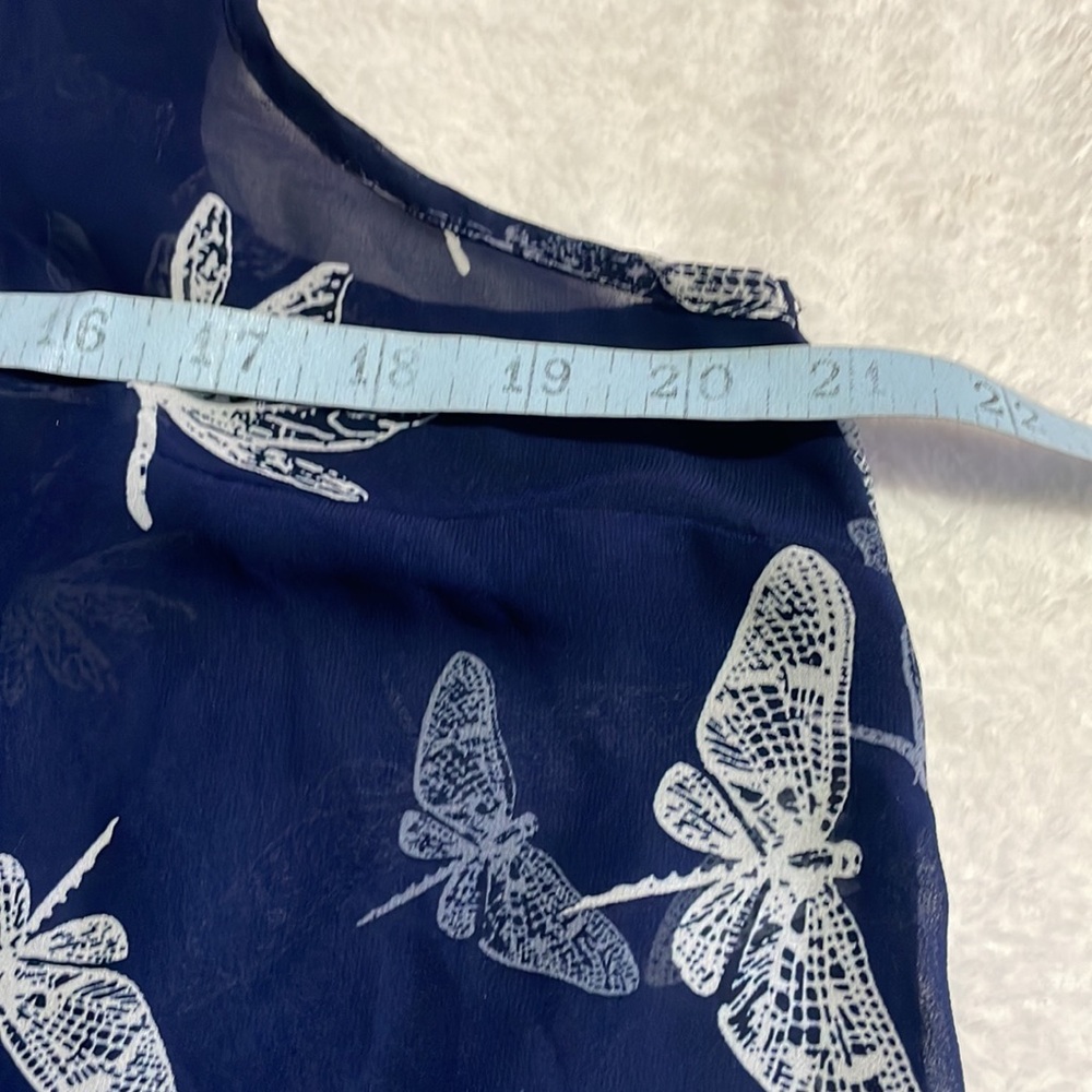 Torrid Sheer High-Low Navy Blue Dragonfly Sleeveless Shirt/Blouse - Picture 7 of 9